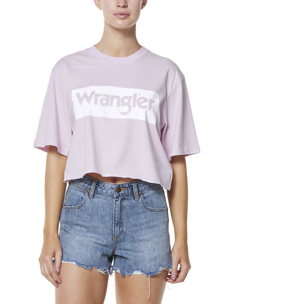 Boyfriend Crop Tee Pink/White Wrangler Australia