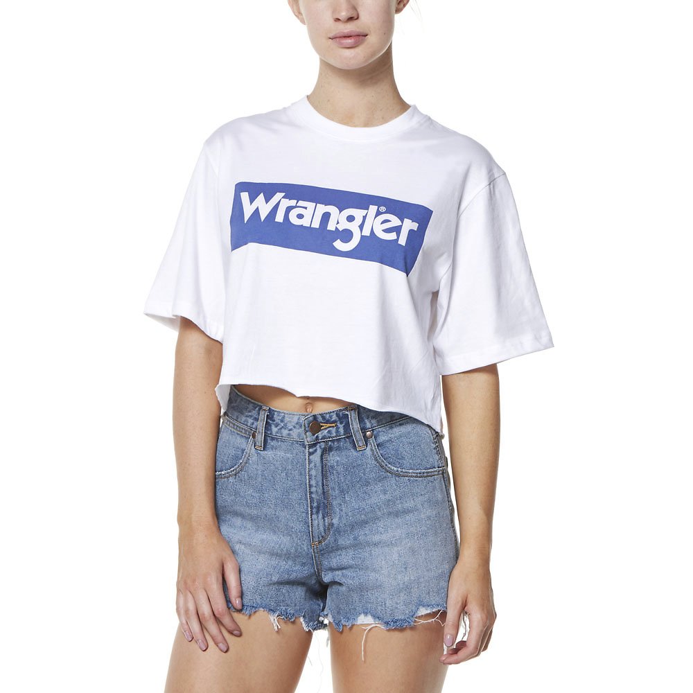 Boyfriend Crop Tee White/Navy Wrangler Australia